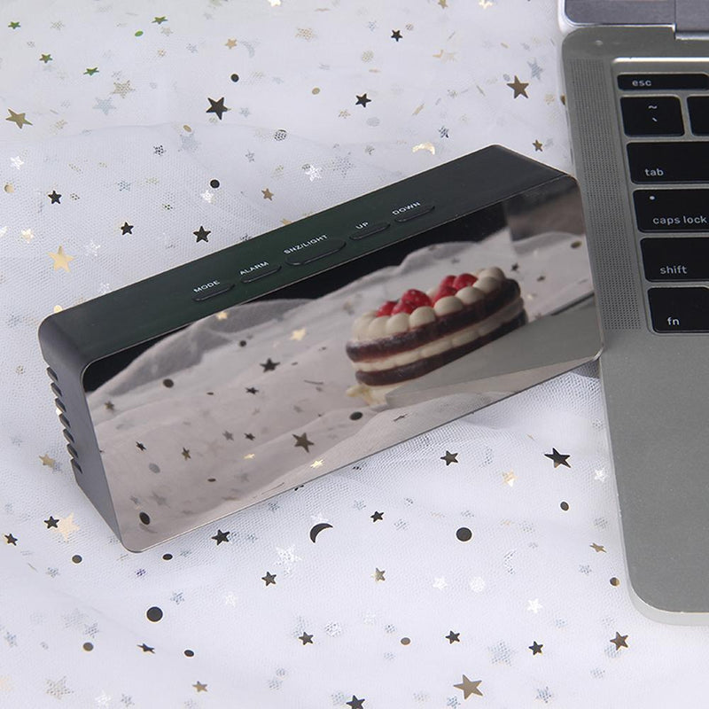 LED Mirror Alarm Clock Wake Up Light Electronic Digital Snooze Table Clock