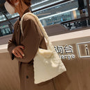 Women Warm Plush Heart Pattern Handbags Large Shoulder Bag (A White)