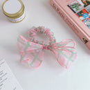 Cloth Elastic Hair Ring Rope Women Girls Bow Plaid Scrunchies Gauze Rubber Bands