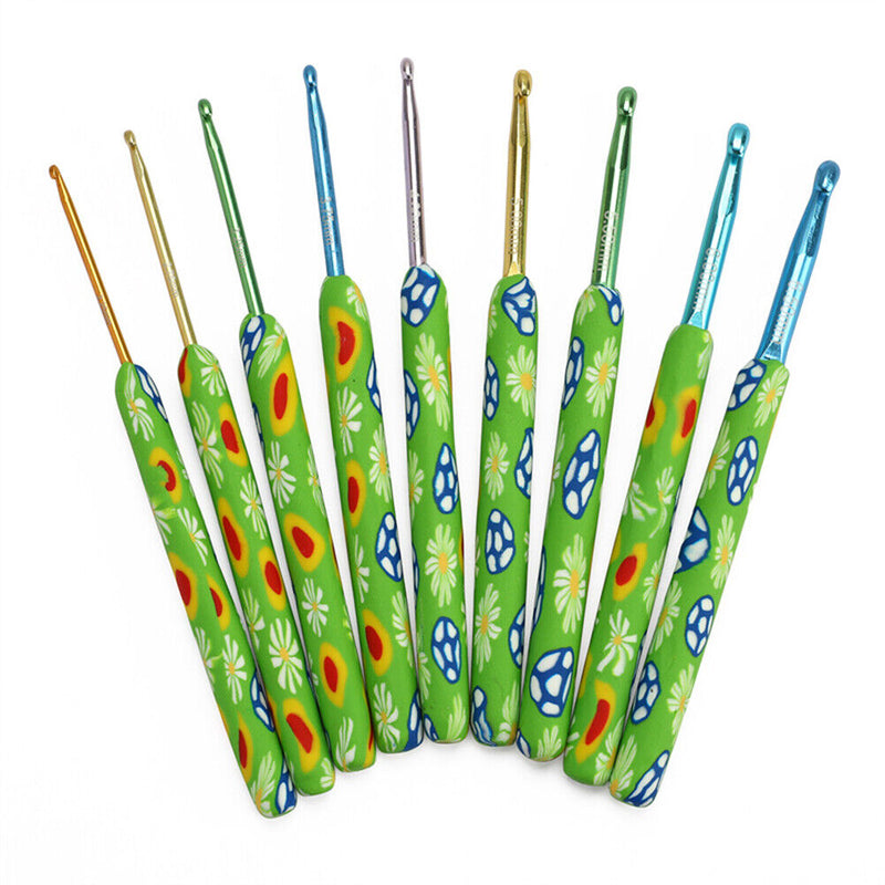 9pcs 2.25-6.5mm Soft Alumina Crochet Hooks Knitting Needle for Yarn Craft