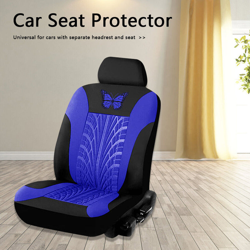 Car Seat Cover Set Butterfly Pattern PU Leather for 1 Bucket Seat (Blue) Newly