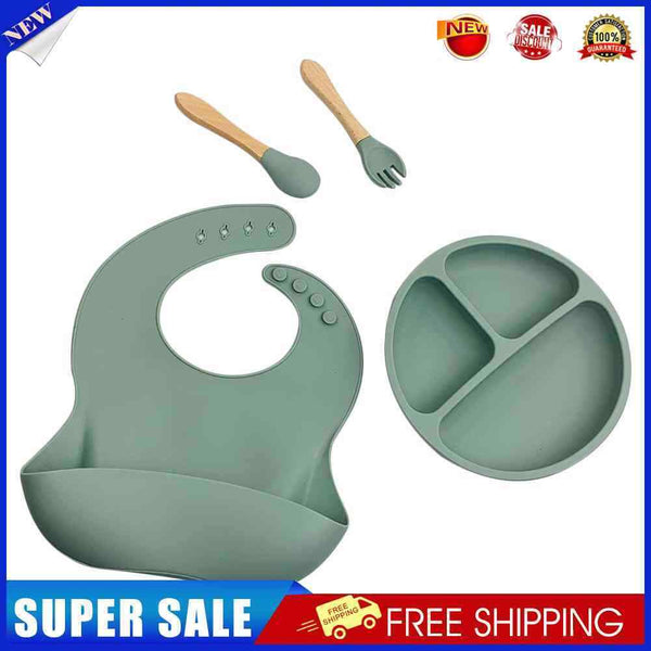 4x Silicone Food Plates Set Non Slip Baby Feeding Food Accessories (Olive G