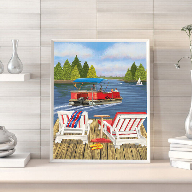 Lakeside Lounge Oil Paint By Numbers DIY Handpainted on Canvas Wall Arts