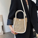 Women Hollow Straw Handbag Handmade Woven Beach Holiday Leather Shoulder Bags