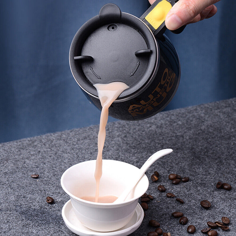 Stainless Steel Self Stirring Mug Auto Electric Coffee Mixing Cup (Black)