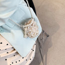 Hand-Beaded Pearls Shoulder Bag Women Mini Bucket Drawstring Messenger Handbag