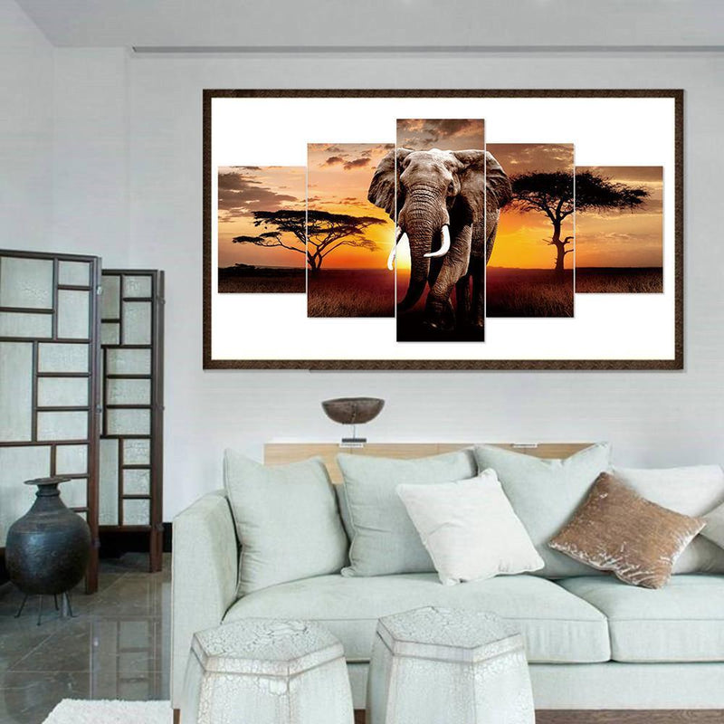 5pcs 5D DIY Full Drill Diamond Painting Elephant Cross Stitch Kit (L1753)