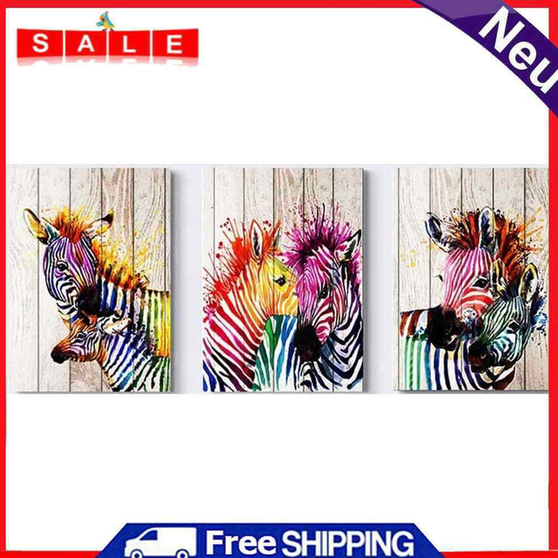 3 Zebra Oil Paint By Numbers Canvas Drawing DIY Coloring Pictures Color Panels