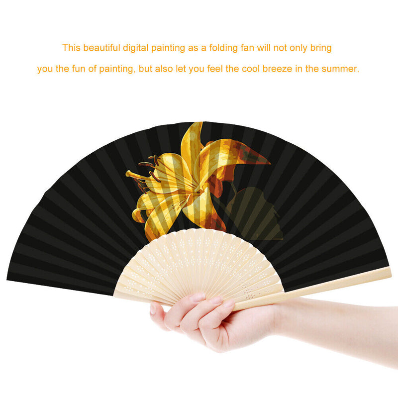 Flowers Folding Fan DIY Handmade Oil Paint By Numbers Craft Fans (Lily)