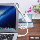 14 LED Bulbs Tube Mini USB Lamp Reading Light for Laptop Desktop PC (White)