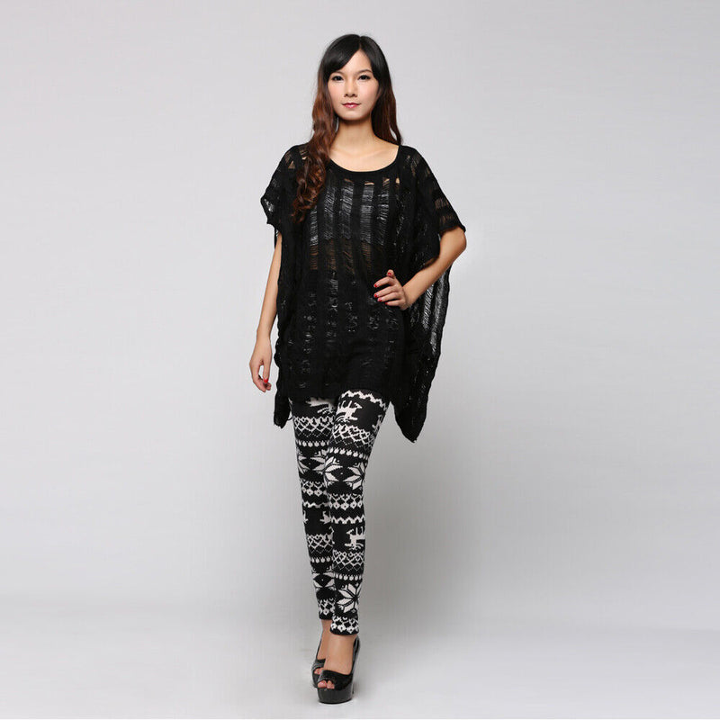 Charming Cotton Blend Snowflakes Fawn Leggings Long Ninth Pants Tights