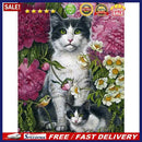 5D Kit Rhinestone Pictures DIY Cat in Flowers Full Round Drill Diamond Painting