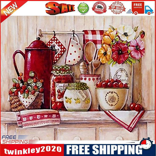 Kitchen Cups Paint By Numbers Kit DIY Frameless Acrylic Picture On Canvas