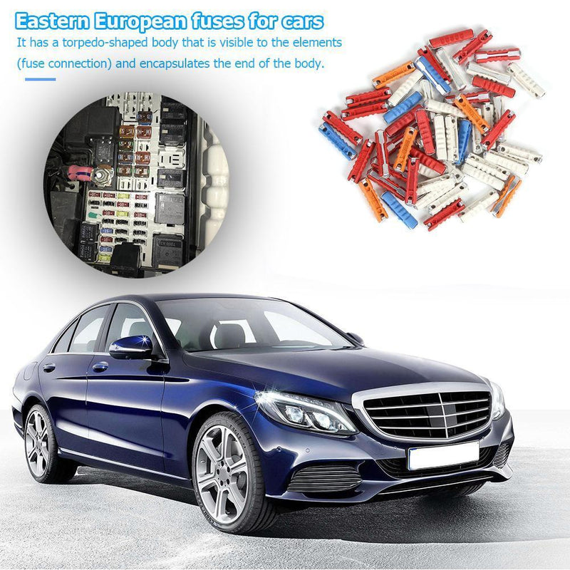 50pcs Car Fuse Kit 5A 8A 16A 25A Plastic+Zinc Continental Torpedo Auto Fuse