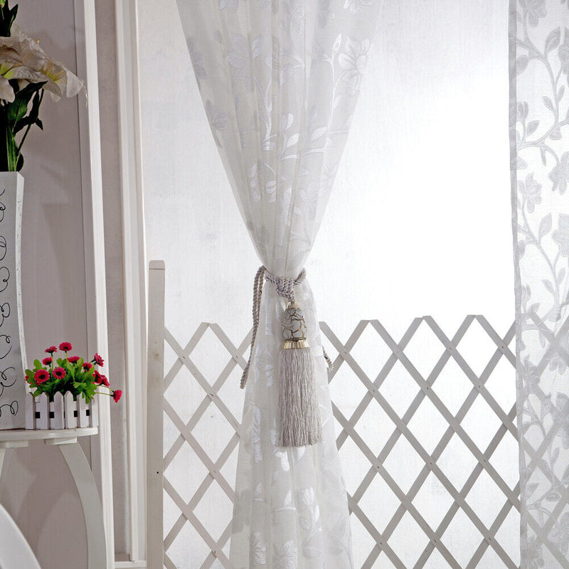 Romantic Floral Tulle Voile Curtain Drape Panel Sheer Scarf Valances White