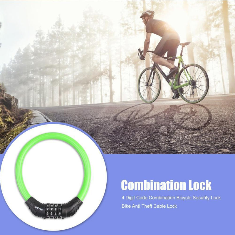 4 Digit Combination Bicycle Security Lock Anti Theft Cable Lock (Green) Newly