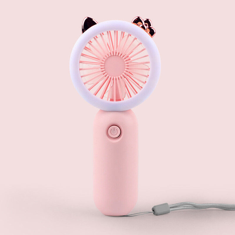 Mini Portable Fan USB Rechargeable Night Light Handheld Fan 3-Speed (Pink)