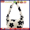 Women Plush Flower Print Shoulder Bag Female Winter Warm Fabric Shopping Bags