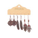 Jewelry Ethnic Geometric Drop Dangle Circle Leaf Tassel Fringe Earrings Set