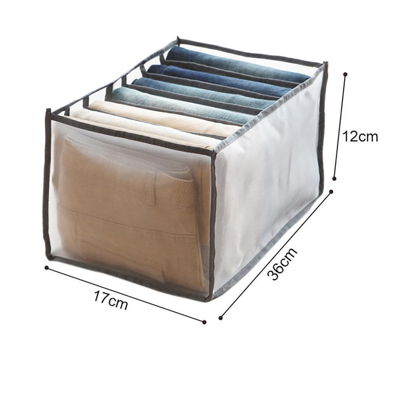 Cloth Drawer Organizer 7-Grid Pants Storage Divider for Leggings (Grey M)