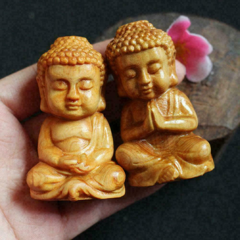 Mini Wooden Buddha Statue Statuette Handicrafts Ornaments Gift Craft Decor O0T4