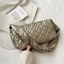 Women Nylon Shoulder Bag Design Space Padded Messenger Bag Solid Color Handbag