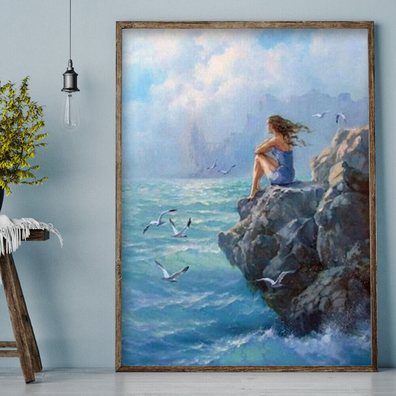 Acrylic Oil Painting By Numbers Seaside Girl Digital Picture Artwork Home Decor