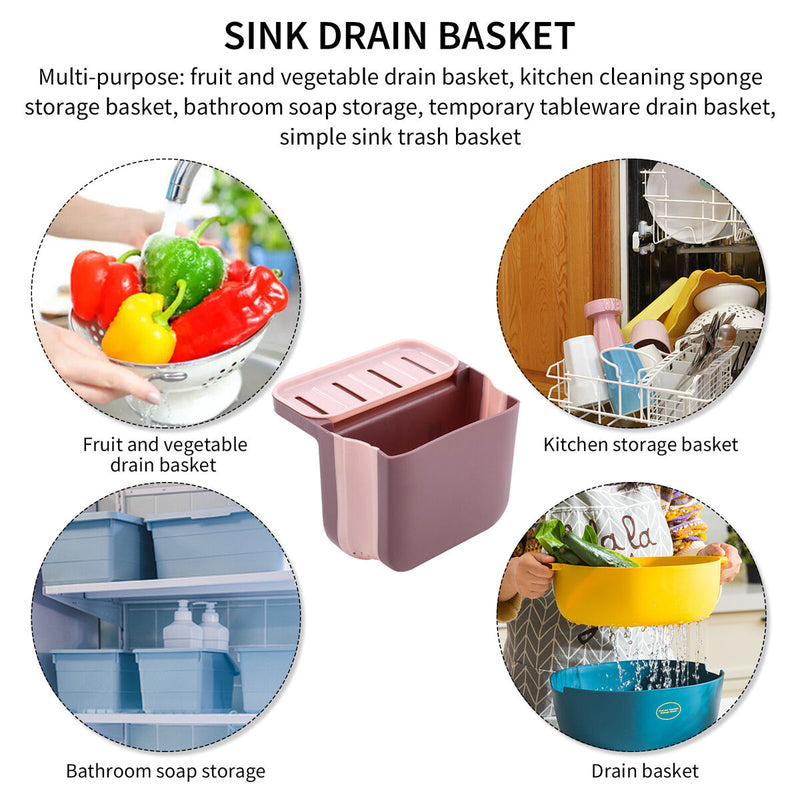 Kitchen Sink Strainer Basket Retractable Sink Hanging Organizer Kit (Pink) Newly