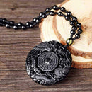 Lucky Obsidian Carving Pendant Yin Yang Dragon and BaGua Necklace Black X1D8