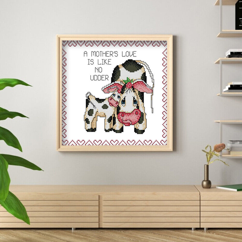 14CT Printed Partial Cross Stitch DIY Two Cows Hand Painting Bedroom Decoration