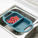 Foldable Drain Basket Fruit Vegetable Kitchen Washing Sink Strainer (Blue)