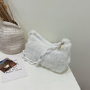 Retro Women Acrylic Chain Plush Underarm Bag Casual Small Handbags (White)