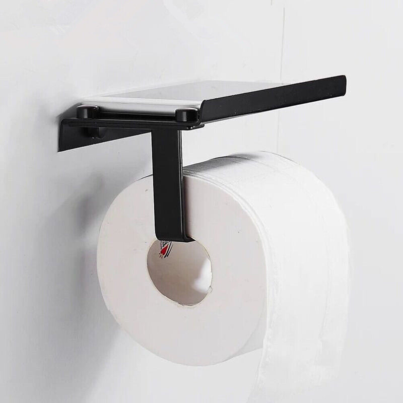 Wall Mounted Toilet Paper Tissue Paper Holder Phone Storage Shelf (Black) Newly