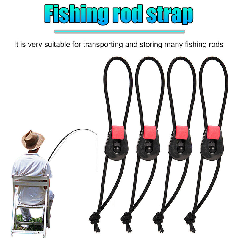 Elastic Fishing Rod Tie Strap Bungee Leash Pole Tie Down Wrap Band (4pcs) Newly