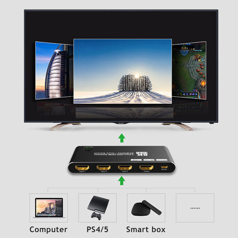 3-port HDMI-compatible Switcher 8K 60Hz 3-in-1-out Video Cable Splitter