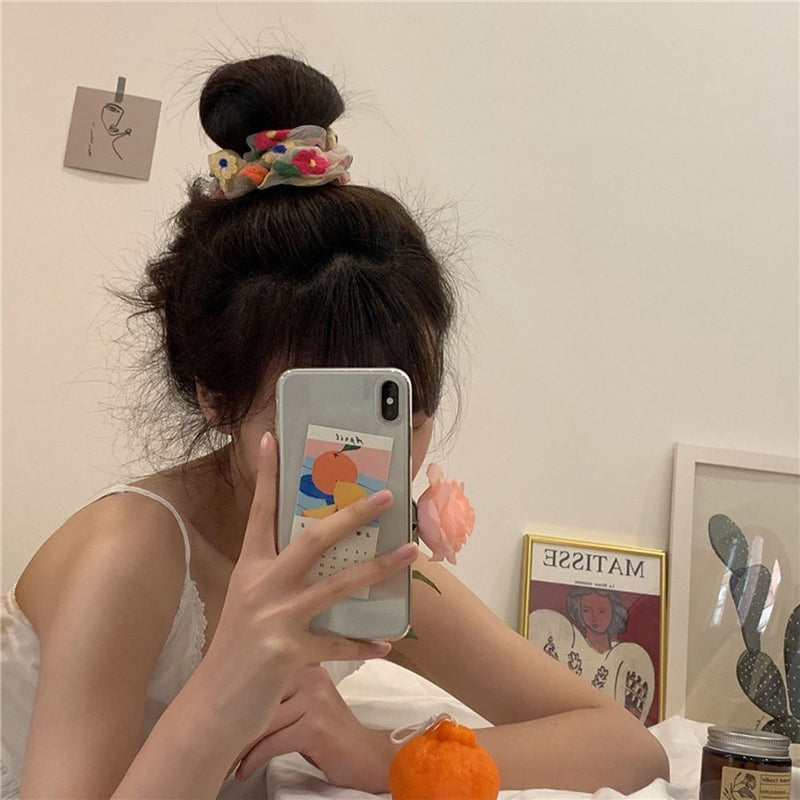 Elastic Hairband Hair Bands Embroidery Flower Korea Chic Transparent Net Yarn