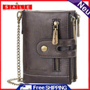 Men Retro Casual Multi-Slot Short Wallet Zipper Purse Card Holder with Chain
