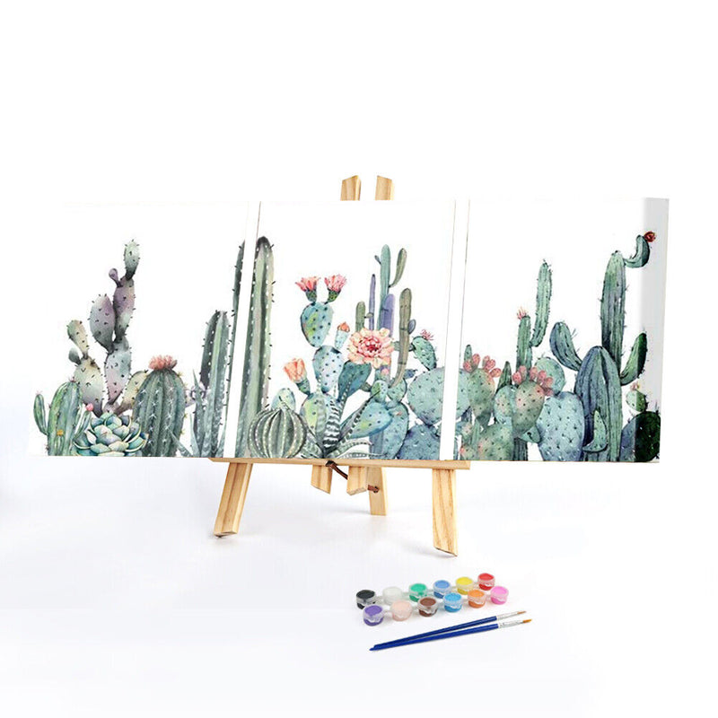 3 Panel Cactus Colouring Oil Canvas Picture DIY Handpainted Paint By Numbers Kit
