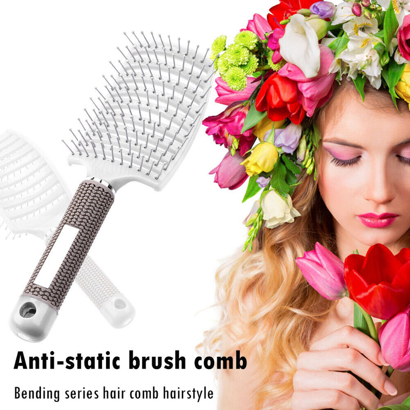 Hair Scalp Massage Comb Bristle Nylon Wet Curly Detangle Hair Brush (White)