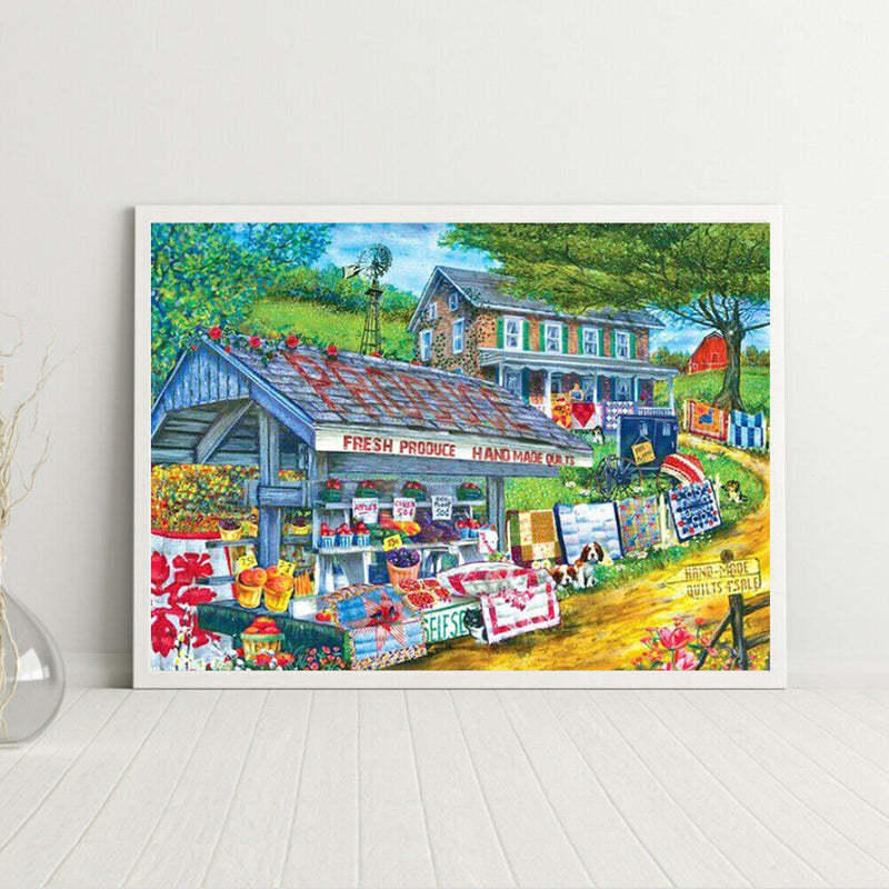 5D DIY Diamond Painting Farm Shop Full Round Drill Mosaic Art Picture Rhine