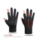 Breathable Anti-Slip Women Men Two Finer Cut Fishing Cycling Gloves (Red)