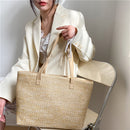 Women Straw Woven Pure Color Shopping Bag Beach Ladies Large Capacity Handbags