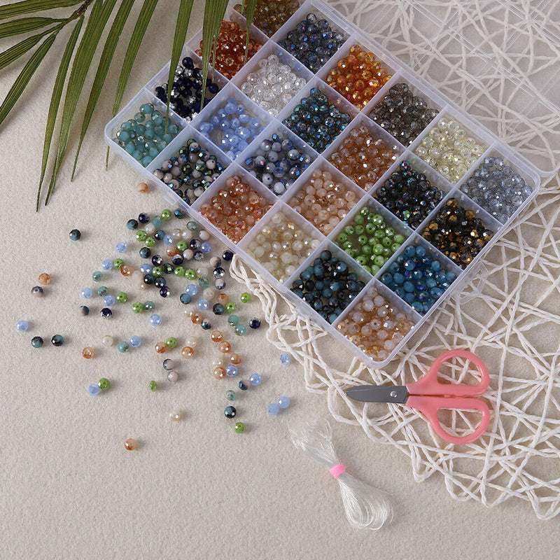 1200pcs 6mm Glass Beads 24 Colors Faceted Rondelle Crystal Glass Beads (B) Newly