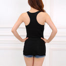 Summer Solid Color Women Sleeveless Vest O-Neck Tank Tops Tee (Black)(XL)