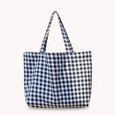 Women Portable Cloth Shopping Handbag Tote Plaid Food Picnic Bags (Black)