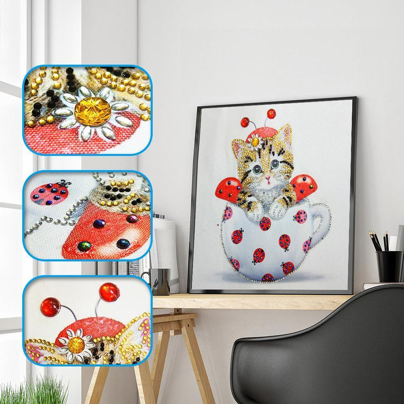 5D DIY Special Shaped Diamond Painting Cat Cup Cross Stitch Embroidery (02)