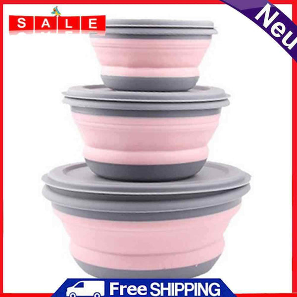 3pcs Easy Use Silicone Bowls Food Storage Containers Camping Picnic Bowl Set