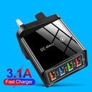 4 Ports Portable USB Charging Mobile Phone Chargers Wall Adapter (Black) Newly
