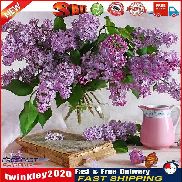 5D DIY Diamond Painting Purple Flowers Cross Stitch Embroidery Mosaic Kit Newly