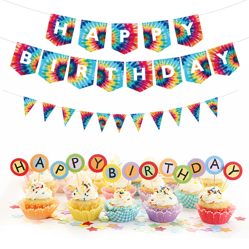Birthday Party Decorations Set 31pcs Tie Dye Happy Birthday Supplies Banner